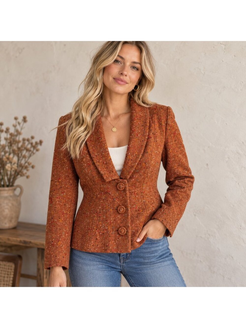 Vintage 40s 50s Brown Textured Cropped Ladies Blazer S
